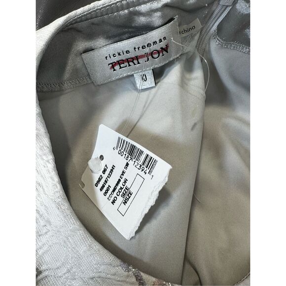 NWT Rickie Freeman Teri John Floral Jacquard A-line Dress Silver Size 10 $495 - Picture 6 of 7